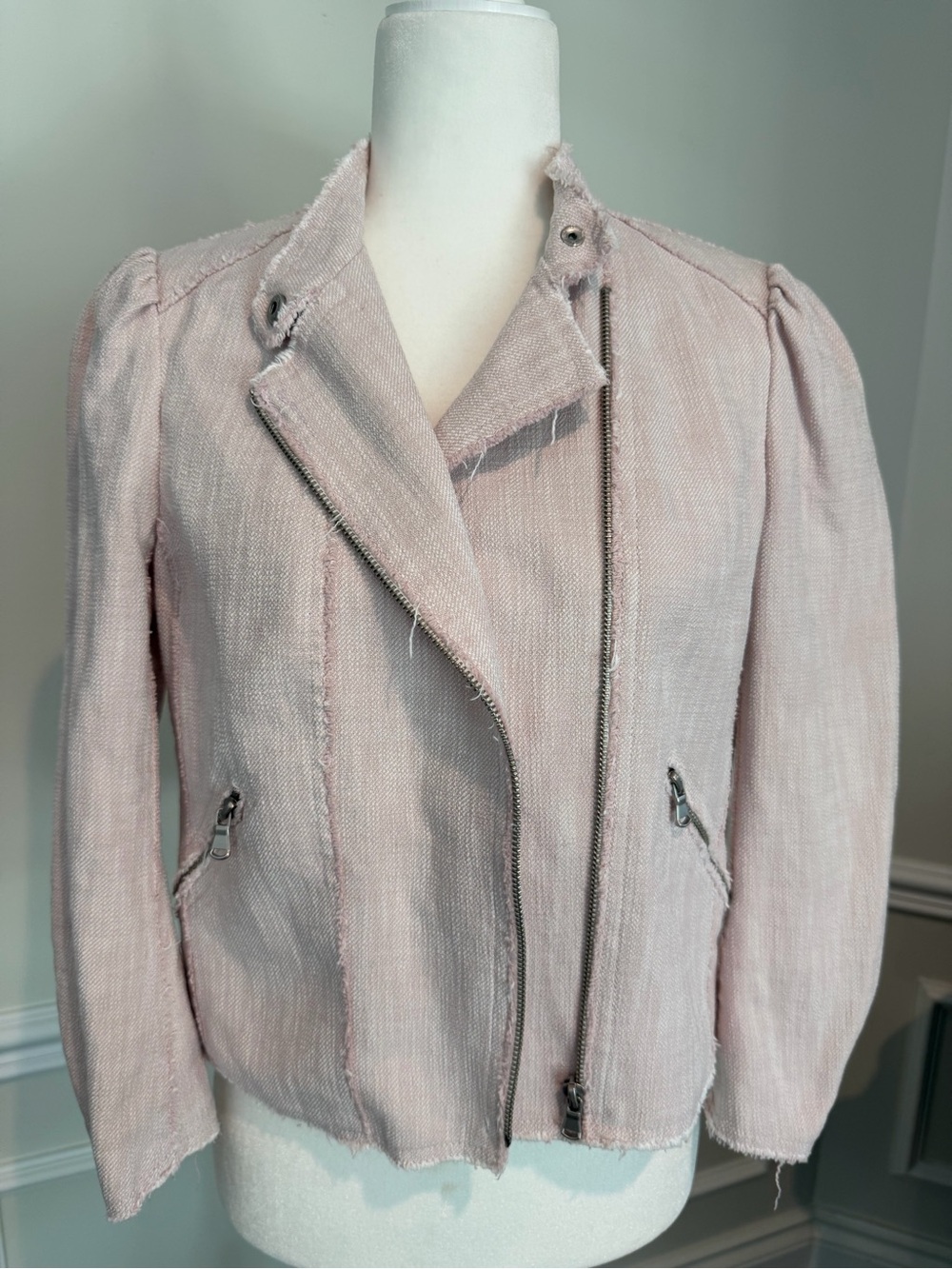 Rebecca Taylor Blush Pink Tweed Moto Jacket